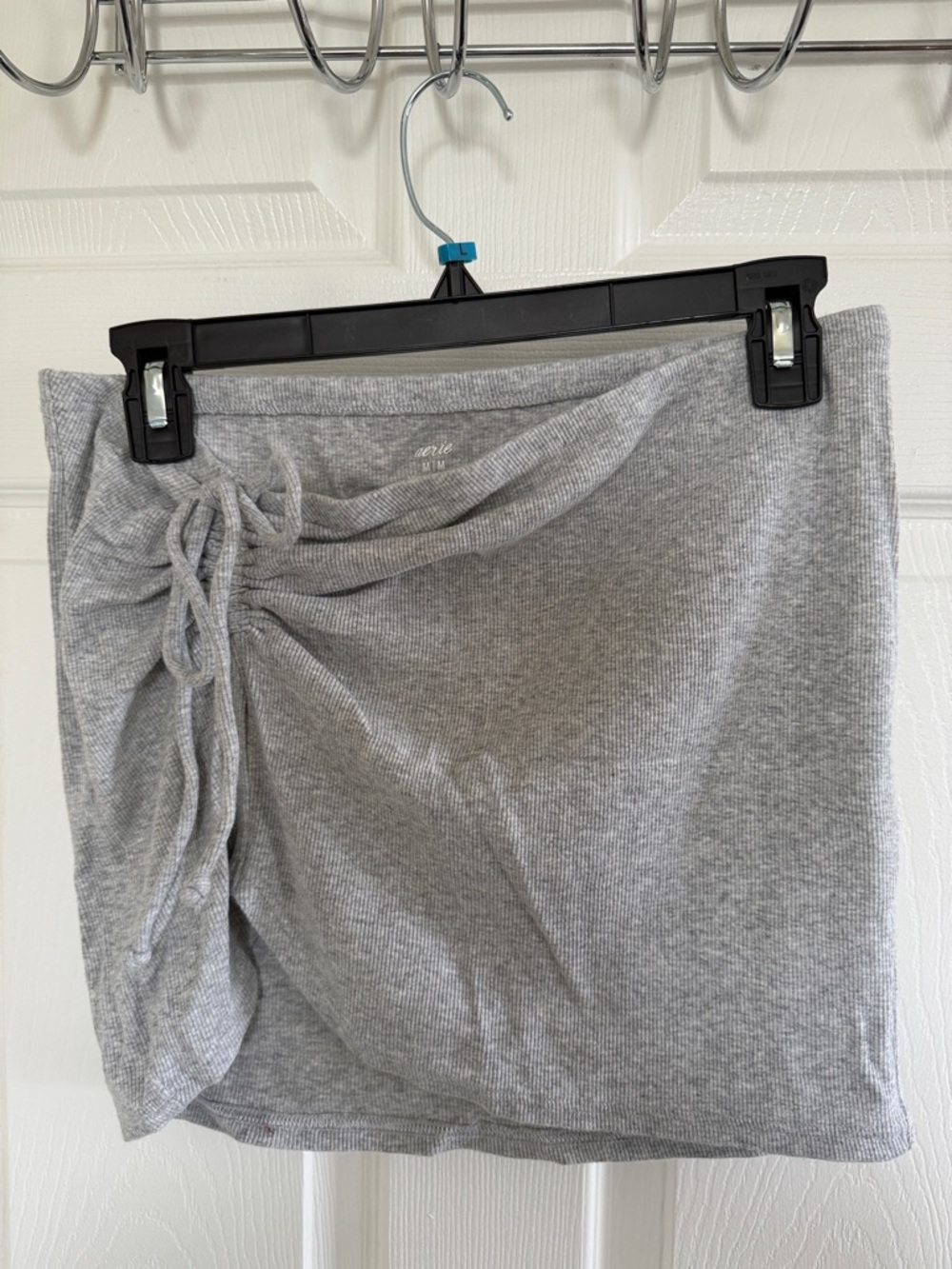 Aerie Light Gray Ribbed Mini Skirt with Side Drawstring